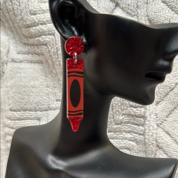 Red Crayon-Inspired Earrings - Picture 2 of 5